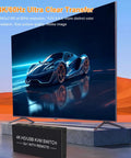 4K HDMI KVM Switch For Dual Computers Seamlessly Share One Monitor With USB 3.0 Hub Quick Toggle Keyboard And Mouse Printer On Windows Linux PS5 Xbox showing ultra clear image of a sports car on screen.