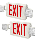 2 Pack LED Exit Sign With Battery Backup And Emergency Lighting UL 924 120 277 VAC Dual Adjustable Head Lights Wall Ceiling End Mount Heavy Duty Back Up Batteries 5 Year Warranty