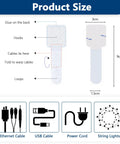 Diagram showing dimensions of white hook and loop cable tie, part of 50 Pack Hook And Loop Cable Ties For Under Desk Cable Management.