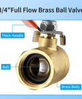 Brass Garden Hose Shut Off Valve Ball Valve Three Quarter Inch GHT Female To Male Full Flow Connector With Long Handle
