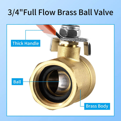 Brass Garden Hose Shut Off Valve Ball Valve Three Quarter Inch GHT Female To Male Full Flow Connector With Long Handle