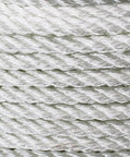Close-up of One Quarter Inch Nylon Rope Three Strand Twisted Nylon And Polyester Blend Heavy Duty Cord, showcasing texture and weave.