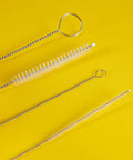 Four Piece Long Tube Brush Set For Cleaning Feeding Tubes And Straws 32 Inches Reach Nylon Bristles Soft Head Great For Narrow Passages And Stubborn Residue Easy Reach Cleaning Tool, four brushes on yellow