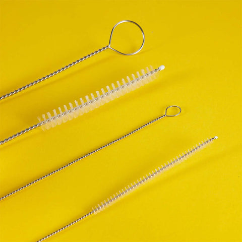 Four Piece Long Tube Brush Set For Cleaning Feeding Tubes And Straws 32 Inches Reach Nylon Bristles Soft Head Great For Narrow Passages And Stubborn Residue Easy Reach Cleaning Tool, four brushes on yellow