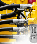 Heavy Duty Hydraulic Fitting Built To Last One Quarter Inch Male JIC To Three Eighth Inch Female JIC Swivel Carbon Steel SAE Compliant With Seven Sixteen Inch Twenty Thread And Nine Sixteen Inch Eighteen Female Threads installed on hydraulic hoses