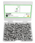 100 Pcs M6 X 10mm Button Head Socket Cap Bolts Made From Rust Busting 304 Stainless Steel With A Tight Fully Threaded Shank And Slick Allen Hex Drive For Boss Level Furniture Shop Upgrades in clear plastic case.