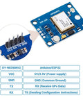 Close-up of NEO6M GPS Flight Controller Module 3V5V with Ceramic Antenna and pin labels for Arduino and APM 2.5 interface