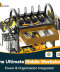 Power Tool Organizer Cart With Dual-Sided Drawers On Wheels Featuring 8-Outlet Charging Station And Pegboard Accessories