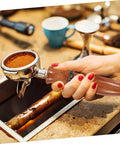 Espresso Portafilter Handle Replacement For Coffee Machines 5.9 Inch Wooden Grip Italian M10 Compatible in use over sink
