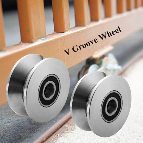 Beefy Build Sliding Gate Rollers With Stainless Steel V Groove Wheels And Cable Pulley Block Quiet Smooth Operation For Barn Doors V Shaped Rail Wheel Plate Caster With Bearing Durable Track Hardware Kit