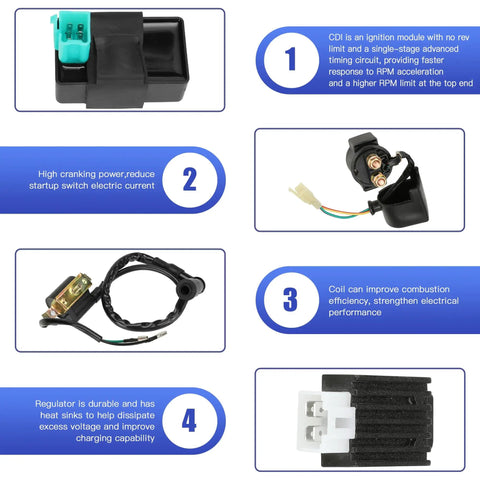 PZ20 Carburetor Upgrade Kit With Ignition Coil AC CDI Box Starter Solenoid Relay And Voltage Regulator for ATV components.