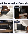 Smart Biometric Safe With Fingerprint Lock, Silent Mode, in varied home scenarios: bedside, wardrobe, closet, corner placement