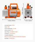 Rock Solid 3.5 CFM Vacuum Pump Single Stage Rotary Vane Hvac Tool with oil catch bottle, 10.83in long, 8.86in high.