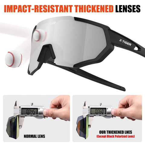 Polarized Sports Sunglasses With Five Interchangeable Lenses For Guys And Gals, Ultralight 19.2g, impact-resistant thick lenses close-up