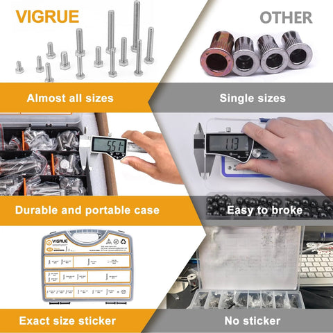 VIGRUE 405-piece stainless hex bolt set in portable case; includes 1/4-20, 5/16-18, 3/8-16 bolts 3/4-3 in long