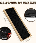 8 By 30 Inch Stair Treads 15 Piece Non Slip Peel and Stick Indoor Rug Runner for Wooden Steps Black texture and size details