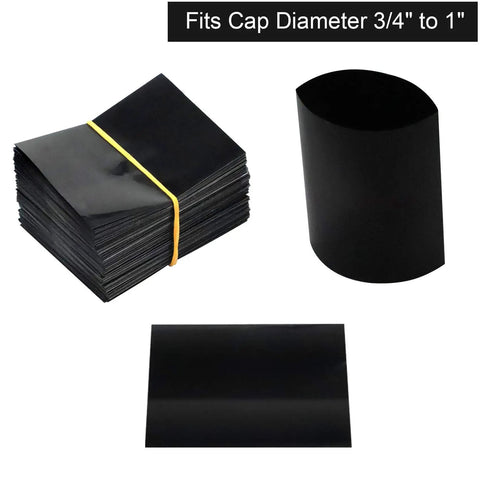 Shrink Bands 50x60mm Black Pack Of 200 Tamper Evident Seal For Hot Sauce And Other Liquids visible with folded and rolled pieces