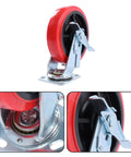 Ironclad 8 Inch Heavy Duty Industrial Caster Wheels With Durable Polyurethane Treads And Reinforced Galvanized Steel Brackets 4 Pack close-up of red wheel and bracket