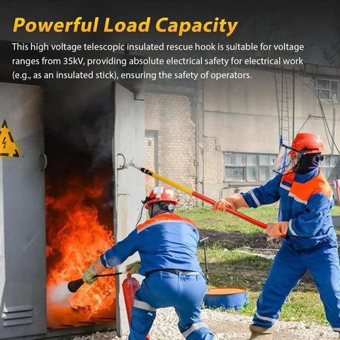 13.1Ft Telescopic Hot Stick Is Tough As Nails With 35KV Insulated Rescue Hook and Pole for Live Wire Jobs, used for electrical emergency response.