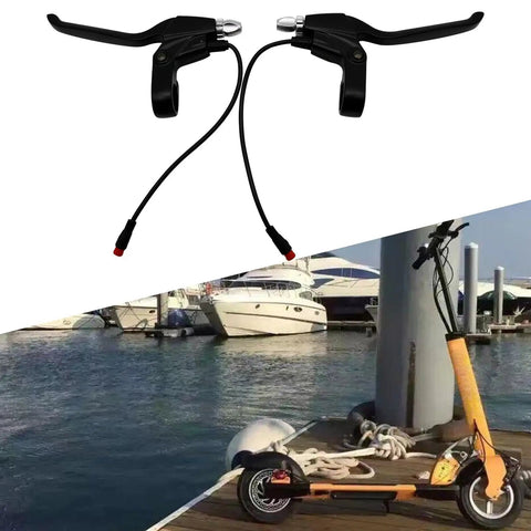 108PDD Ebike Brake Lever Set With 2 Pin Male Levers near scooter by water, black aluminum alloy, 17cm length for electric bike