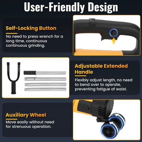 User-friendly design features of Heavy Duty Four Head Concrete Floor Grinder With Extendable Rod And Diamond Grinding Discs.