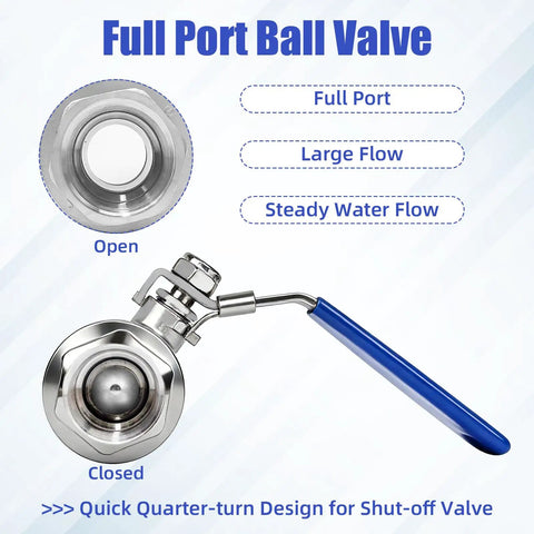 2 Pack 1 Inch Stainless Steel Ball Valve Full Port Shut Off With Locking Device NPT Female X Female 304 Stainless Vinyl Handle