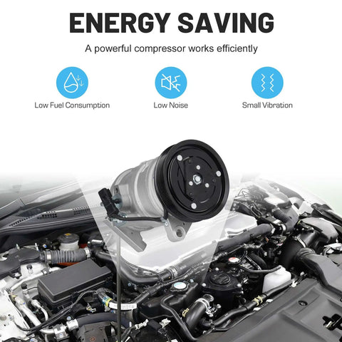 Heavy Duty Plug And Play AC Compressor With Clutch For Chrysler Town And Country Dodge Caravan Grand Caravan 3.3L 3.8L 2001 To 2007, energy-efficient design in engine compartment.