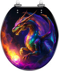 Generic Round Toilet Seat for Bathroom with colorful dragon design and cosmic background, perfect for unique bathroom decor.
