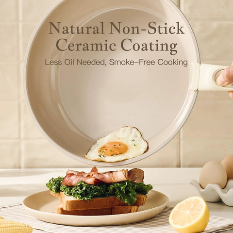 Detachable Handle Non Toxic Ceramic Pots and Pans Set with PFAS PFOA PFOS Free PTFE Free Nonstick Cookware frying egg pan