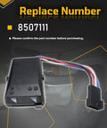 Front view of time-delay brake controller kit with black plastic module and multi-color wiring harness.