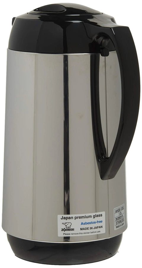 Thermal Serve Carafe With Glass-Lined Vacuum, 34 Oz Insulated Coffee Server, Polished Stainless Steel, Made In Japan, side view