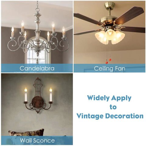 Candelabra, ceiling fan, and wall sconce showcasing 2W LED Candelabra Bulb That Gives Vintage Filament Vibe 25W Equivalent E12 Dimmable