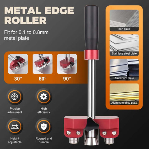 Edge Roller Bender For Sheet Metal Pro Grade Standing Seam Roofing Tool showing metal compatibility and adjustment angles