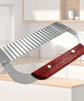 Murtenze stainless steel crinkle cutter with wooden handle; wavy blade for slicing potatoes