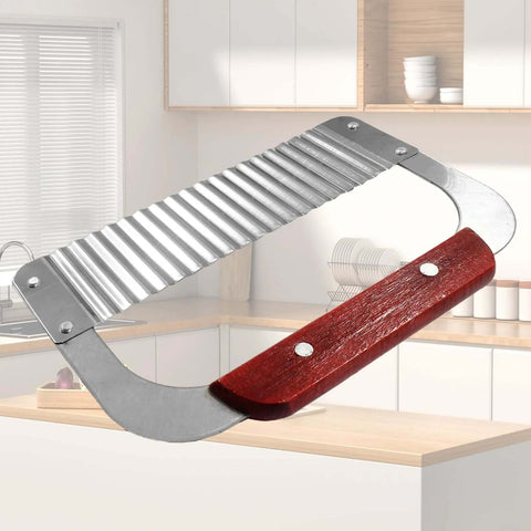 Murtenze stainless steel crinkle cutter with wooden handle; wavy blade for slicing potatoes