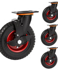 Badass 8 Inch Rubber Caster Wheels 4 Pack Swivel With Brake showing black and red wheel with steel core, designed for heavy load support.