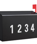 Outdoor Wall Mount Mailbox With Flag Kit And 0 To 9 Number Stickers, Galvanized Steel Rustproof Post Box For Exterior Use, Black