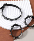 Dope Three Piece Leather Punk Set Featuring Spiked Gothic Choker And Dual Studded Wristbands For Savage Street Style Rock Edge Heavy Metal Fits Perfectly with adjustable black spiked choker and dual wristbands.