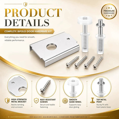 Easy Install 4 Pack Bifold Door Repair Kit With Metal Brackets And Pivot Accessories For One And Three Eighths Inch Wood Doors Fits Seven Sixteenths Inch Pivot Hole Top Or Bottom Replacement Closet Hardware Set showing metal bracket and screws.