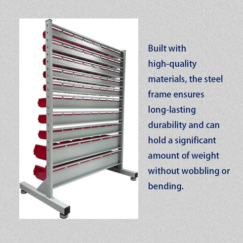 Heavy Duty Metal Bin Rack Storage Organizer System With 76 Removable Bins for Tools Hardware Nuts Bolts in garage workshop