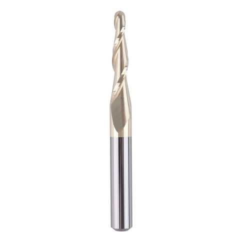 Tapered Ball Nose End Mill One Quarter Inch Shank With One Sixteenth Inch Radius For 3D Carving Engraving Router Bit ZrN Two Flute Carbide Cutter