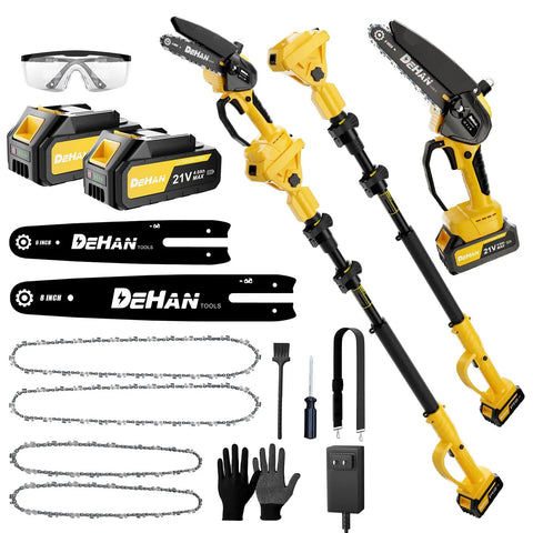 4-In-1 Electric Pole Saw With 9.2 Ft Reach, 6-Inch And 8-Inch Cordless Chainsaw, Includes 2x4.0 Ah Batteries, Extension Pole, Accessories
