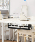Under Desk Cable Management Tray 17 Inch Metal Wire Organizer for cords and power strips installed under desk in home office