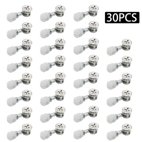 Premium Rock Solid 3 In 1 Cam Lock Connectors With Pre Inserted Dowels And Tight Grip Nuts for easy furniture assembly, 30-pack.