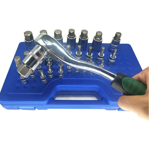 Heavy Duty Hex Bit Socket Set With Allen Wrench Kit for Ratchet Tools SAE and Metric in blue case