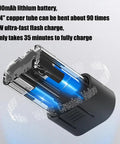 UILMLIO Electric Copper Pipe Bender Kit For HVAC And Refrigeration 1/4 To 7/8 Inch showing 2000mAh lithium battery with blue light.