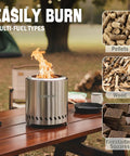Tabletop Fire Pit Portable Smokeless Camping Stove 9.5 X 8.6 Inch Stainless Steel Fire Pit with flames on outdoor table
