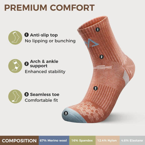 Women Merino Wool Hiking Socks Pack Of 5 Quarter Crew Length Thermal Warmth Cushioned Comfort And Moisture Wicking For All Season