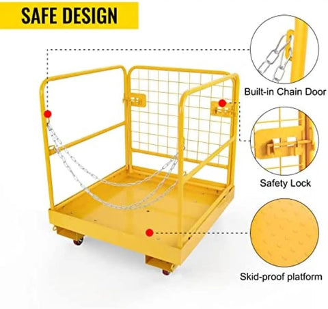 Built Tough Heavy Duty Forklift Safety Cage Solid Steel Worker Basket Platform 1150 Lbs Bad Boy Load Rating with safety lock and chain door.