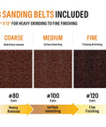 18 sanding belts included for Hella Tough 15 Horsepower Pneumatic Mini Air Belt Sander, 3/8" x 13" sizes.